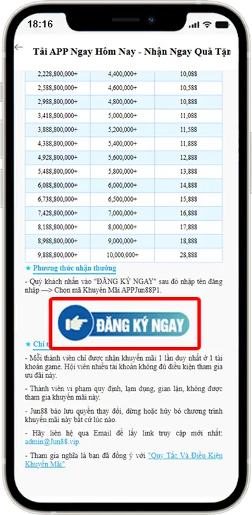 Bước 4: Sau khi tải APP về và đăng nhập thành công vào APP » Vào lại mục khuyến mãi ấn "Đăng Ký Ngay"